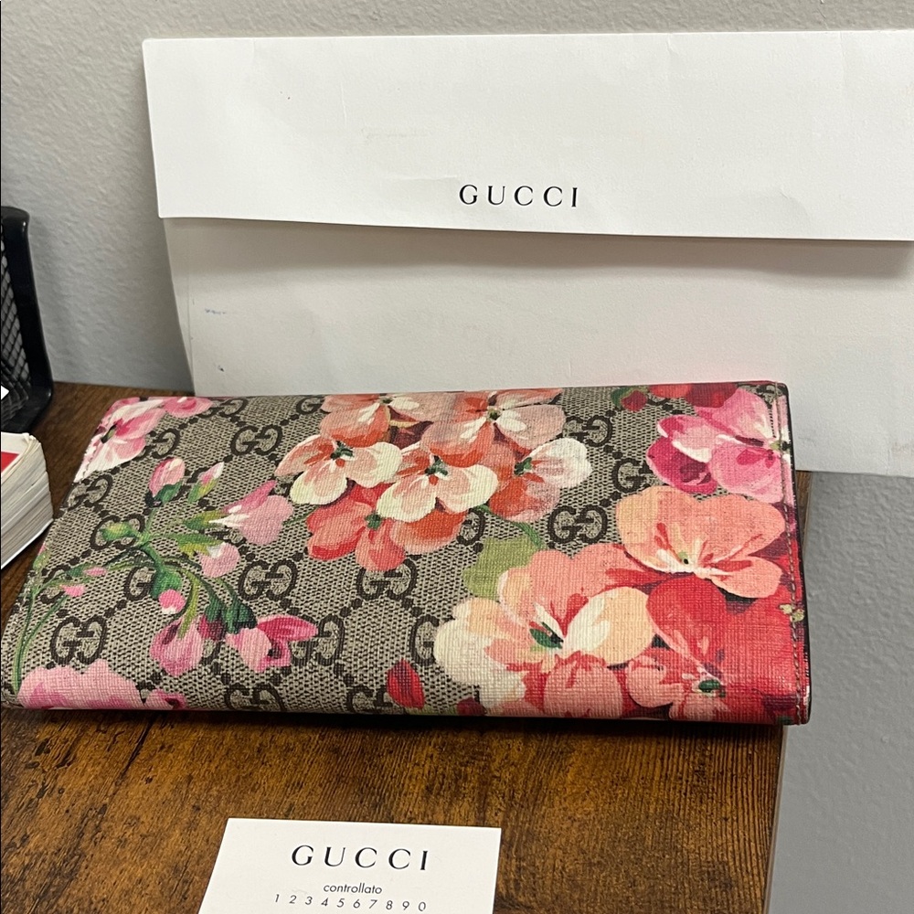 GUCCI GG Blooms Purse Long Wallet Floral PVC Leather Pink - Picture 3 of 3